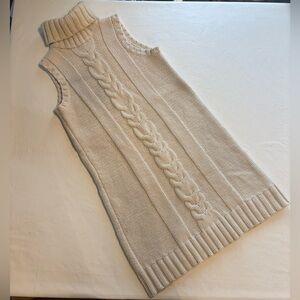 GAP Large Cream Wool Angora Blend Cable-knit Sleeves Turtleneck Sweater Dress